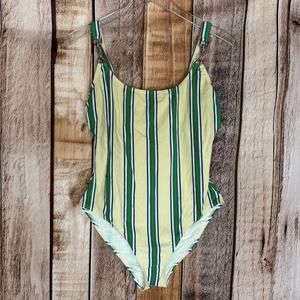 Tory Burch Yellow and Green Striped One Piece Swimsuit